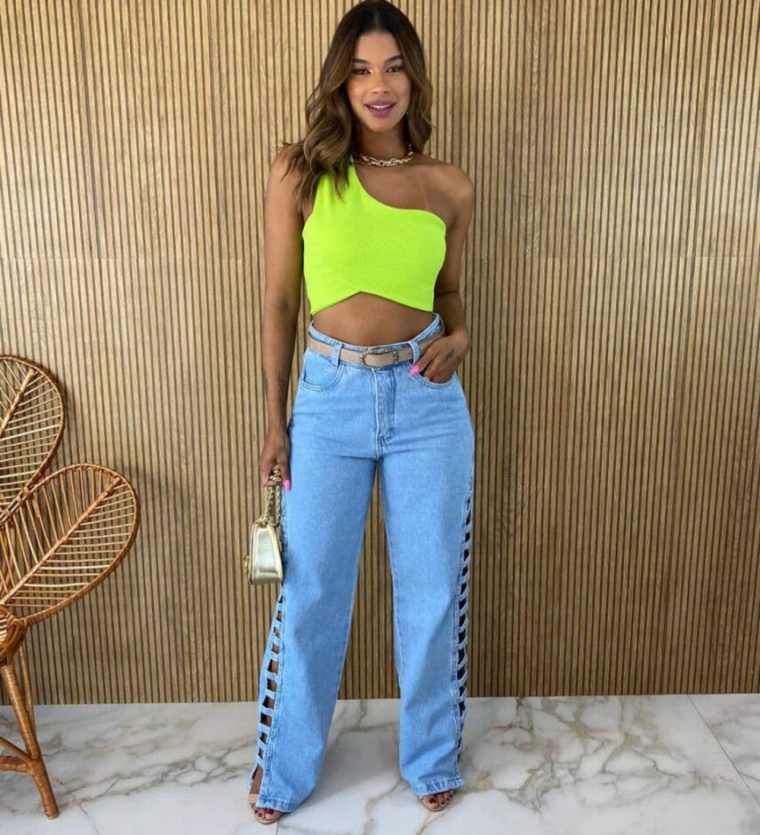 Cropped Feminino Canelado sem Bojo Nula Manga Verde - Fernanda Ramos Store