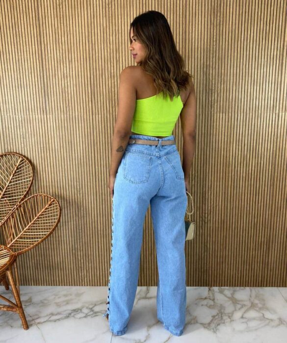 Cropped Feminino Canelado sem Bojo Nula Manga Verde - Fernanda Ramos Store