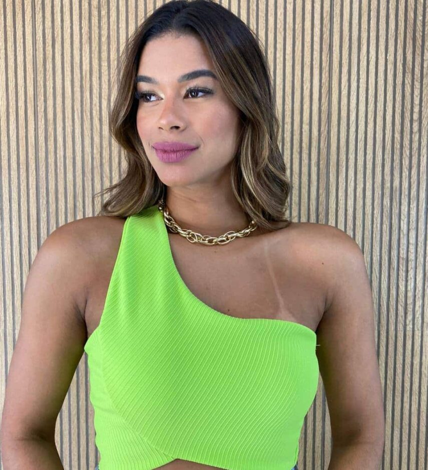 Cropped Feminino Canelado sem Bojo Nula Manga Verde - Fernanda Ramos Store