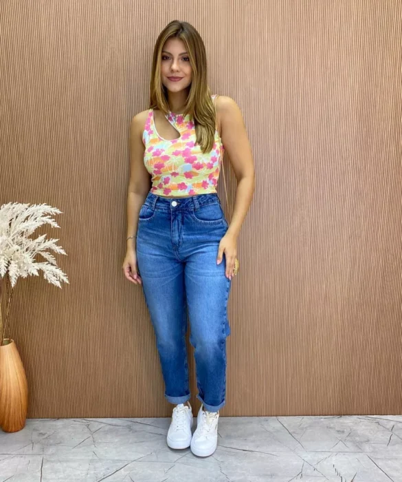 Cropped Feminino Canelado com Bojo Estampado - Fernanda Ramos Store