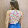 Cropped Feminino Canelado com Bojo Estampado - Fernanda Ramos Store