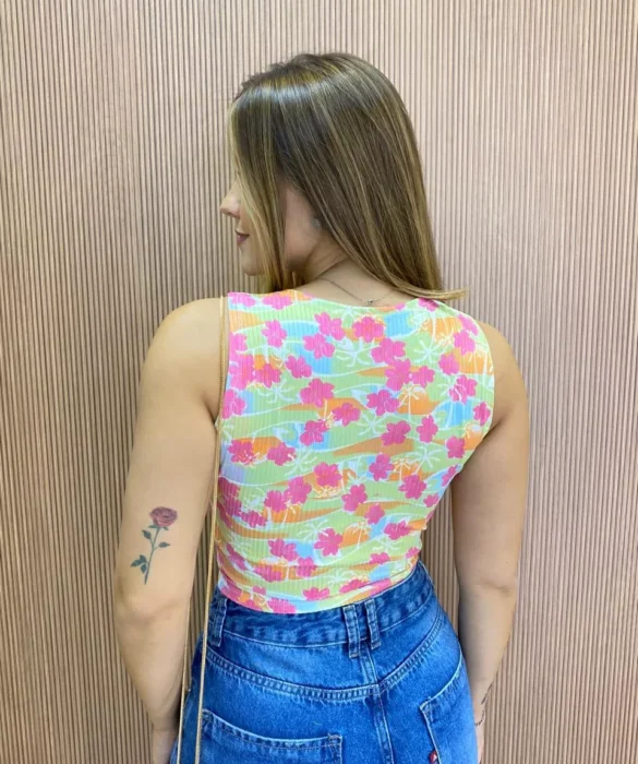 Cropped Feminino Canelado com Bojo Estampado - Fernanda Ramos Store