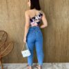 Cropped Feminino com Bojo Canelado Nula Manga Fundo Azul - Fernanda Ramos Store