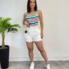 Cropped Feminino com Bojo Decote V Listrado - Fernanda Ramos Store