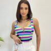 Cropped Feminino com Bojo Decote V Listrado Colorido - Fernanda Ramos Store