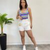 Cropped Feminino com Bojo Decote V Listrado Colorido - Fernanda Ramos Store