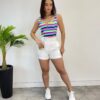 Cropped Feminino com Bojo Decote V Listrado Colorido - Fernanda Ramos Store