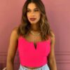 Cropped Feminino com Bojo Decote V Pink - Fernanda Ramos Store