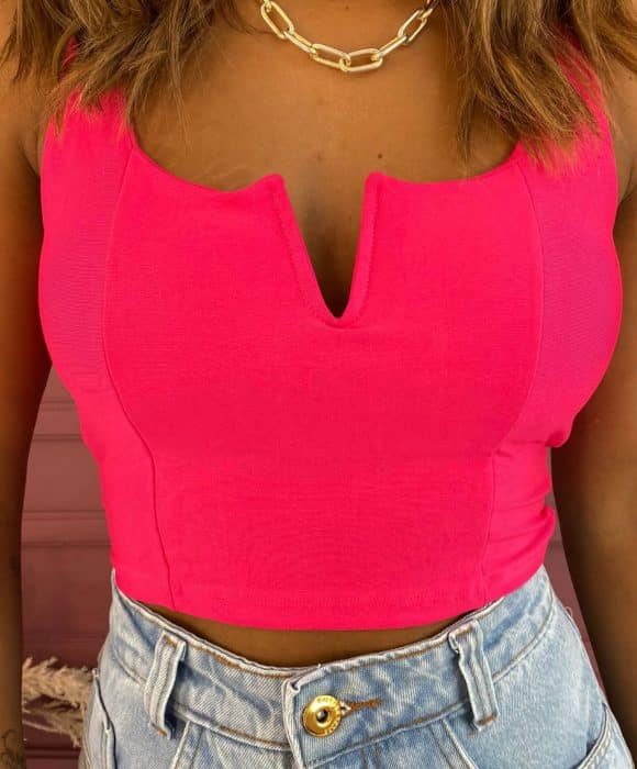 Cropped Feminino com Bojo Decote V Pink