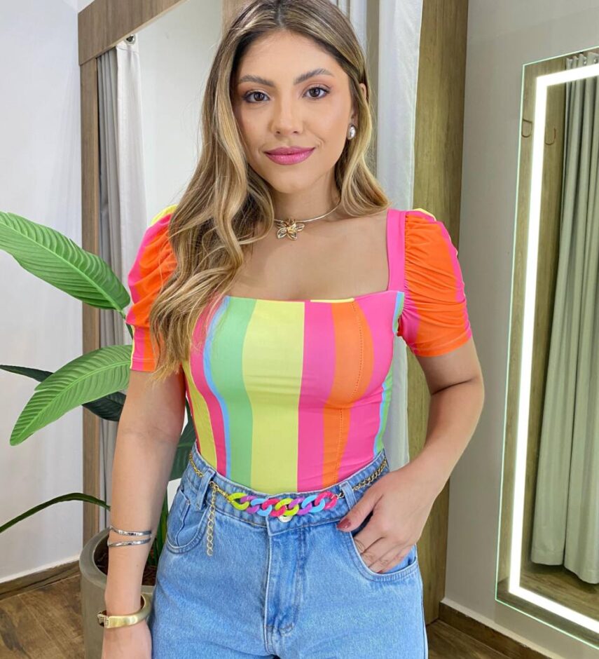 Cropped Feminino com Bojo Estampado Colorido - Fernanda Ramos Store