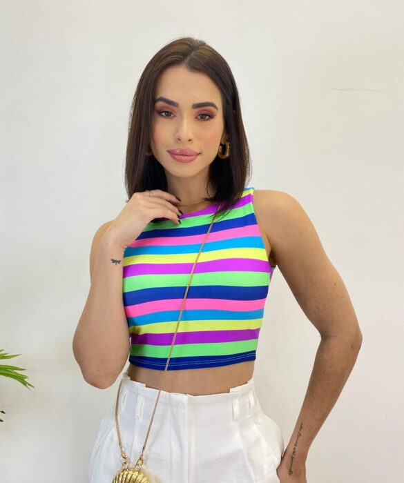 Cropped Feminino com Bojo Isa Listrado - Fernanda Ramos Store