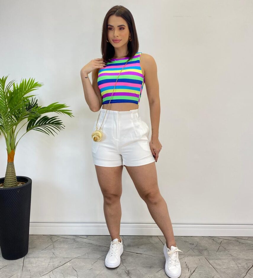 Cropped Feminino com Bojo Isa Listrado - Fernanda Ramos Store