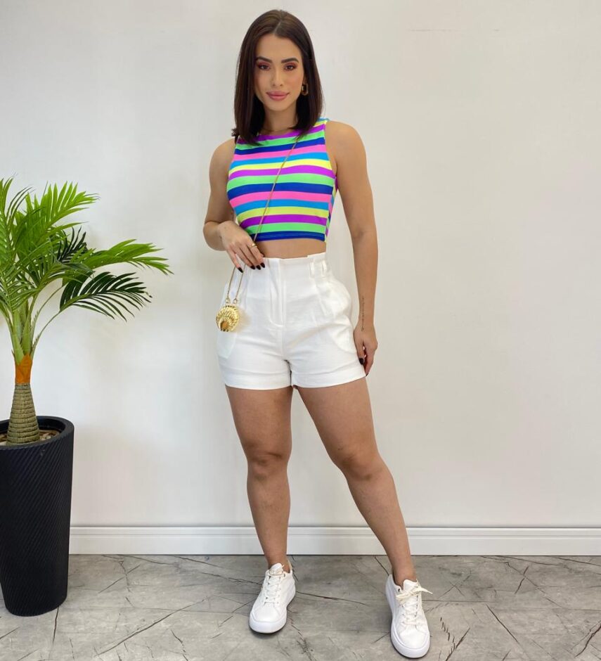 Cropped Feminino com Bojo Isa Listrado - Fernanda Ramos Store