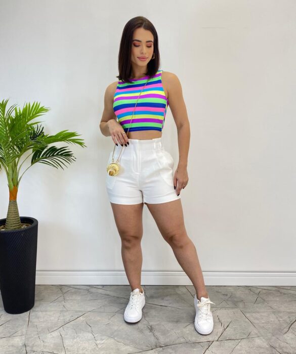 Cropped Feminino com Bojo Isa Listrado - Fernanda Ramos Store