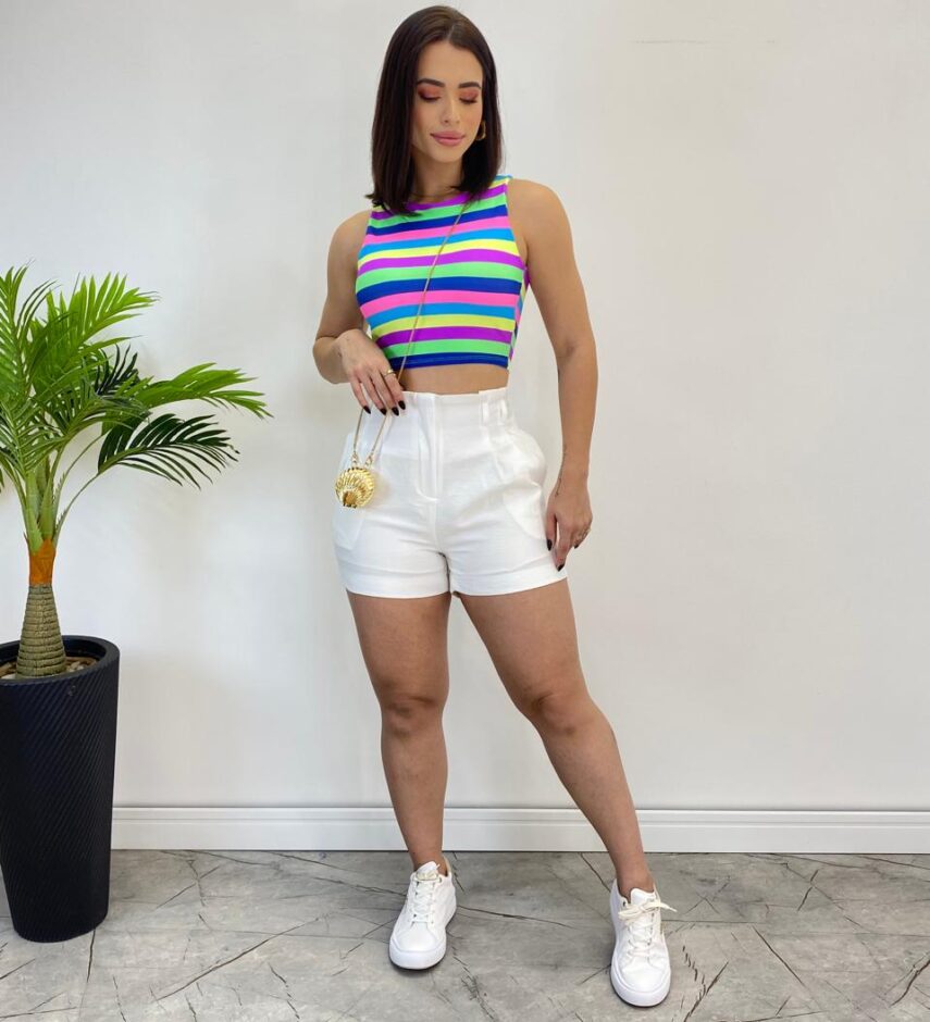 Cropped Feminino com Bojo Isa Listrado - Fernanda Ramos Store
