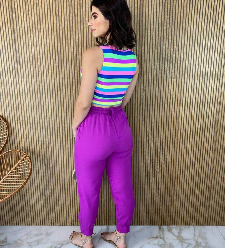 Cropped Feminino com Bojo Isa Listrado - Fernanda Ramos Store
