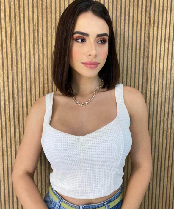 Cropped Feminino com Bojo Lastex Atrás Branco - Fernanda Ramos Store