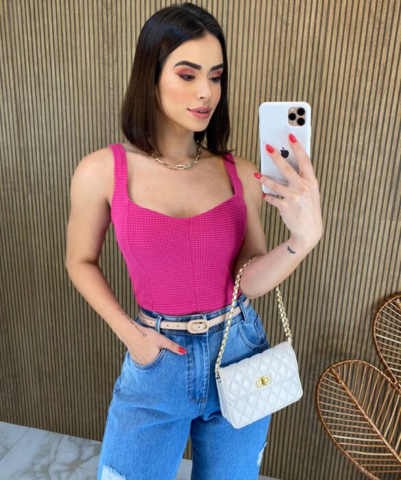 Cropped Feminino com Bojo Lastex Atrás Pink Fernanda Ramos Store