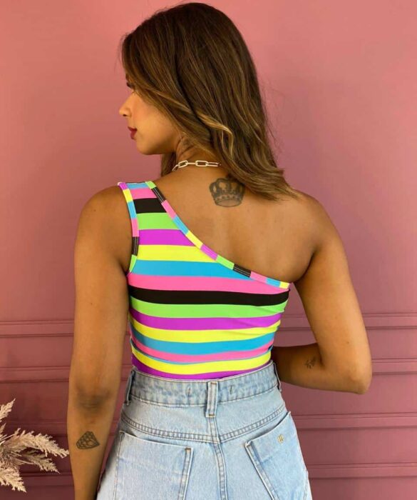 Cropped Feminino com Bojo Listrado Nula Manga - Fernanda Ramos Store