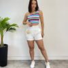 Cropped Feminino com Bojo Listrado Nula Manga - Fernanda Ramos Store