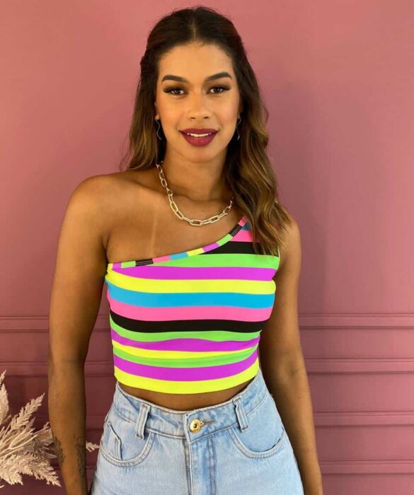 Cropped Feminino com Bojo Listrado Nula Manga - Fernanda Ramos Store