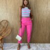 Cropped Feminino com Bojo Listrado Pink Verde e Branco Fernanda Ramos Store