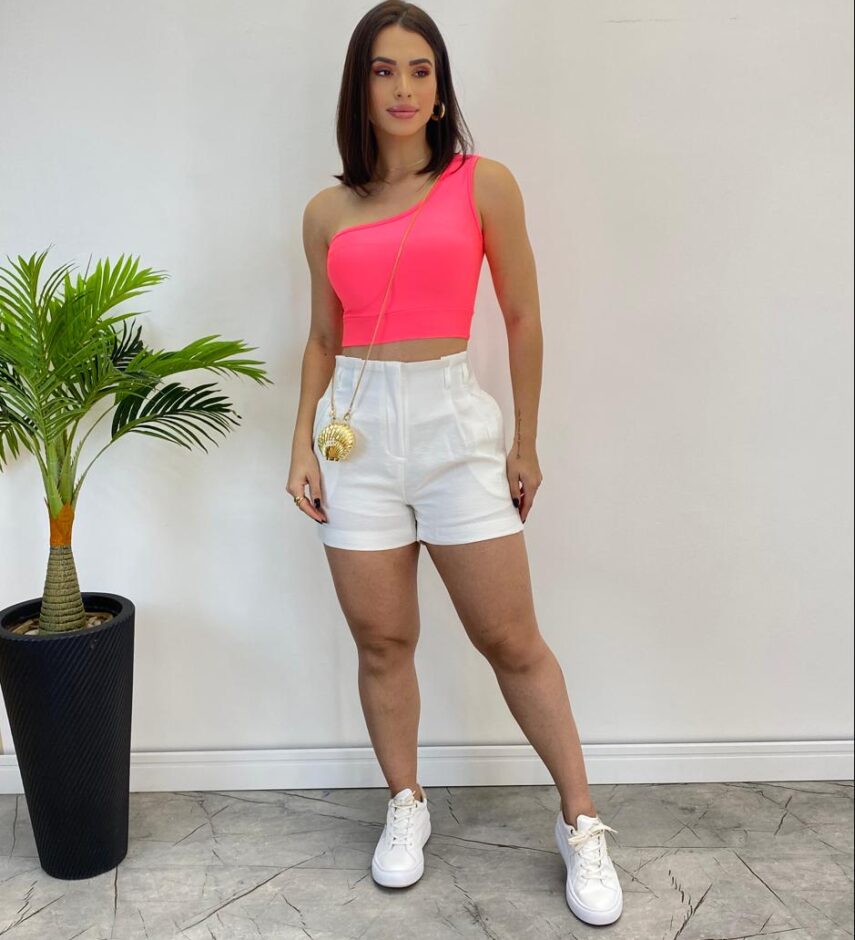 Cropped Feminino com Bojo Mula Manca Rosa Neon - Fernanda Ramos Store