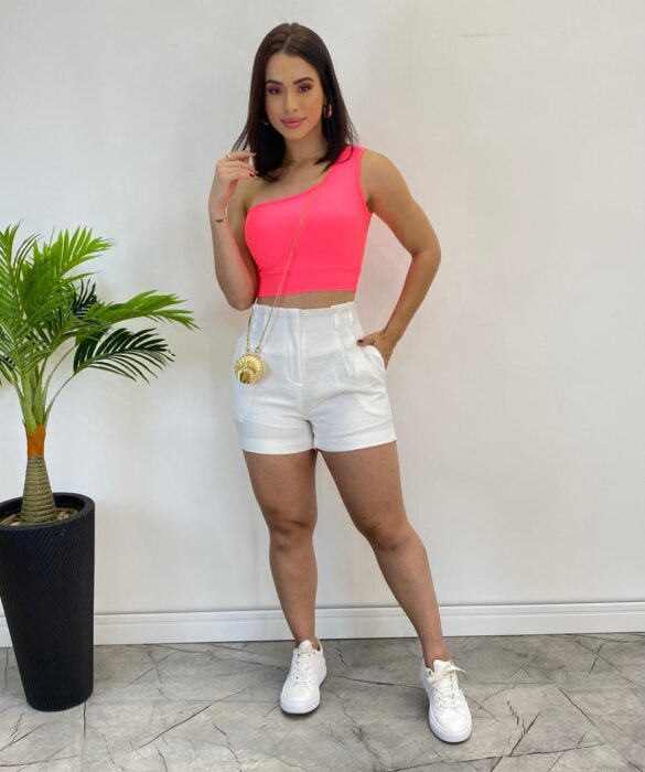 Cropped Feminino com Bojo Mula Manca Rosa Neon - Fernanda Ramos Store