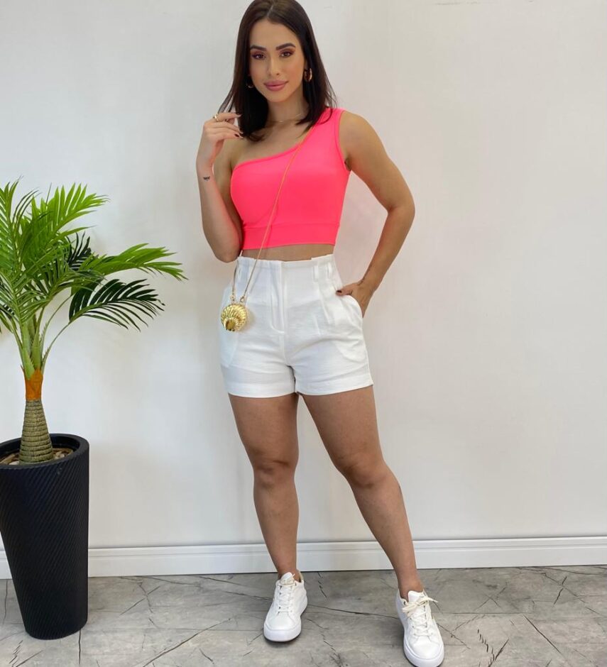 Cropped Feminino com Bojo Mula Manca Rosa Neon - Fernanda Ramos Store