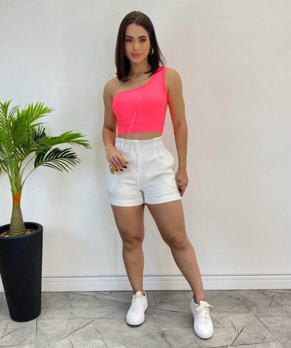 Cropped Feminino com Bojo Mula Manca Rosa Neon - Fernanda Ramos Store