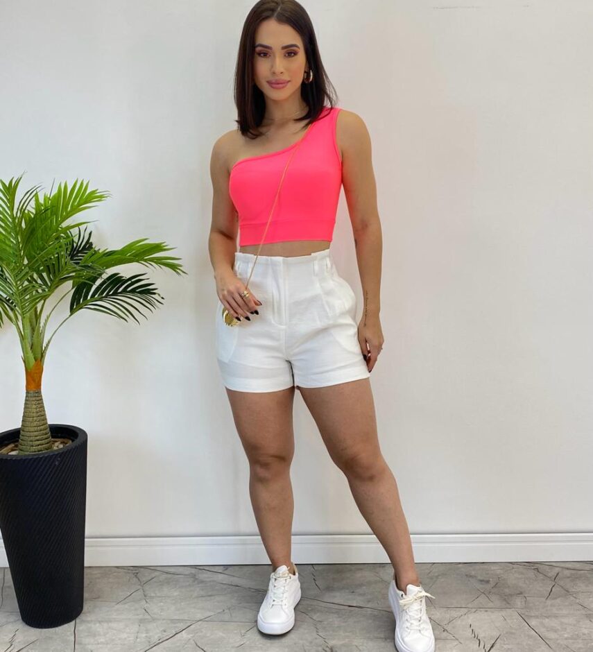 Cropped Feminino com Bojo Mula Manca Rosa Neon - Fernanda Ramos Store