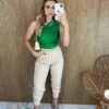 Cropped Feminino com Bojo Nula Manga com Detalhe Verde Fernanda Ramos Store