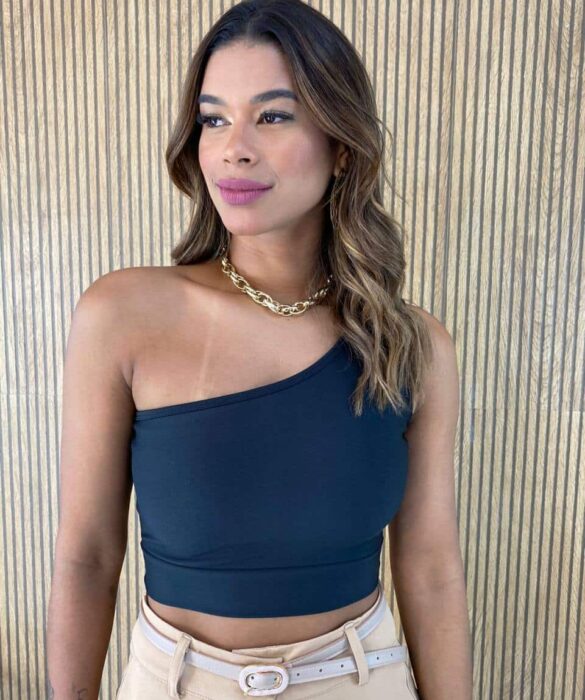 Cropped Feminino com Bojo Nula Manga Preto - Fernanda Ramos Store