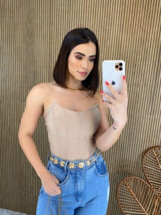 Cropped Feminino com Bojo Tomara que Caia Bege - Fernanda Ramos Store