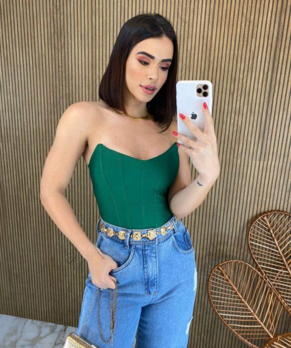 Cropped Feminino com Bojo Tomara que Caia Verde Fernanda Ramos Store