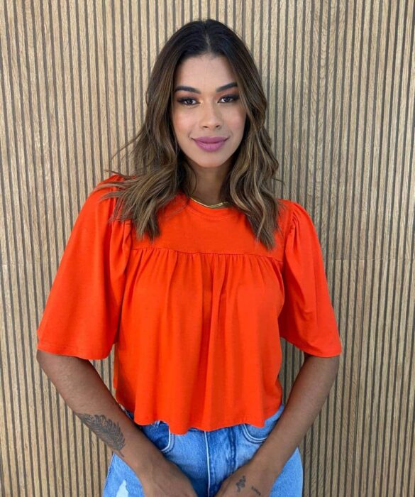 Cropped Feminino Julia Manga Princesa Coral Fernanda Ramos Store