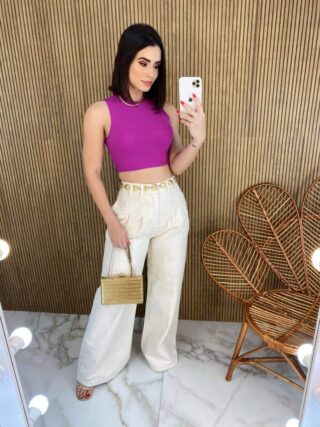 Cropped Feminino Malha Canelada sem Bojo Fúcsia - Fernanda Ramos Store