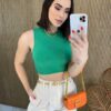 Cropped Feminino Malha Canelada sem Bojo Verde - Fernanda Ramos Store