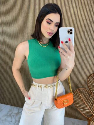 Cropped Feminino Malha Canelada sem Bojo Verde - Fernanda Ramos Store