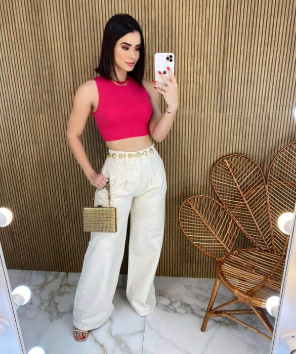 Cropped Feminino Malha Canelada sem Bojo Pink - Fernanda Ramos Store