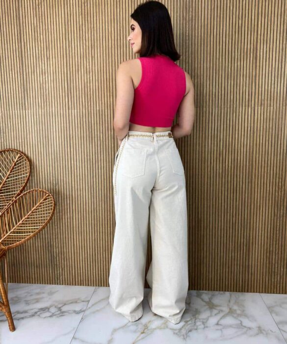 Cropped Feminino Malha Canelada sem Bojo Pink - Fernanda Ramos Store