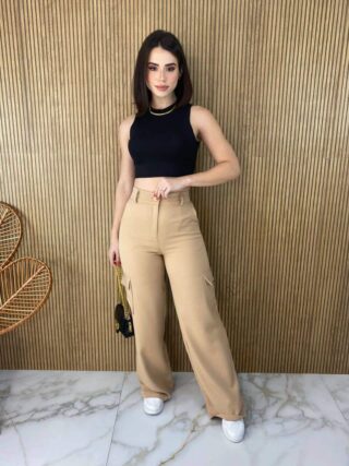 Cropped Feminino Malha Canelada sem Bojo Preto Fernanda Ramos Store