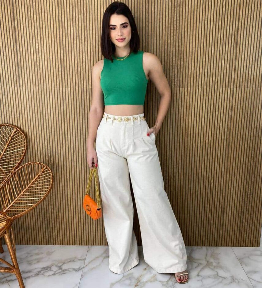 Cropped Feminino Malha Canelada sem Bojo Verde - Fernanda Ramos Store