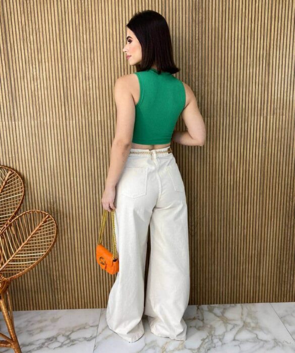 Cropped Feminino Malha Canelada sem Bojo Verde - Fernanda Ramos Store