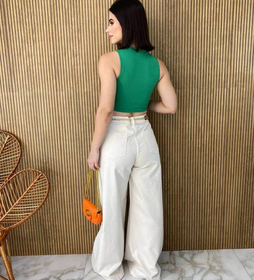 Cropped Feminino Malha Canelada sem Bojo Verde - Fernanda Ramos Store