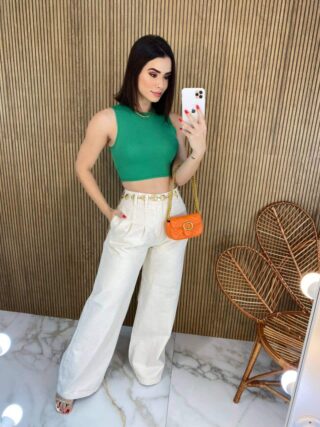 Cropped Feminino Malha Canelada sem Bojo Verde - Fernanda Ramos Store