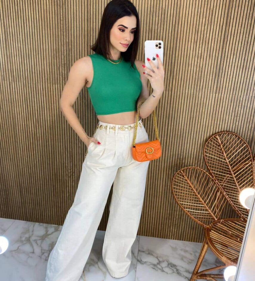 Cropped Feminino Malha Canelada sem Bojo Verde - Fernanda Ramos Store