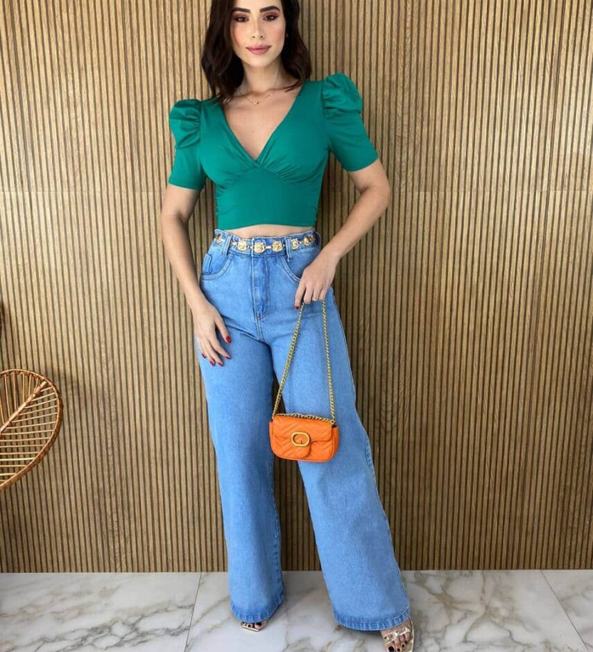 Cropped Feminino Manga Princesa com Bojo e Amarração Verde - Fernanda Ramos Store