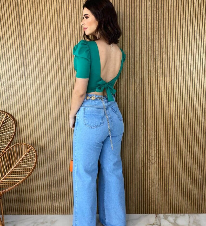 Cropped Feminino Manga Princesa com Bojo e Amarração Verde - Fernanda Ramos Store