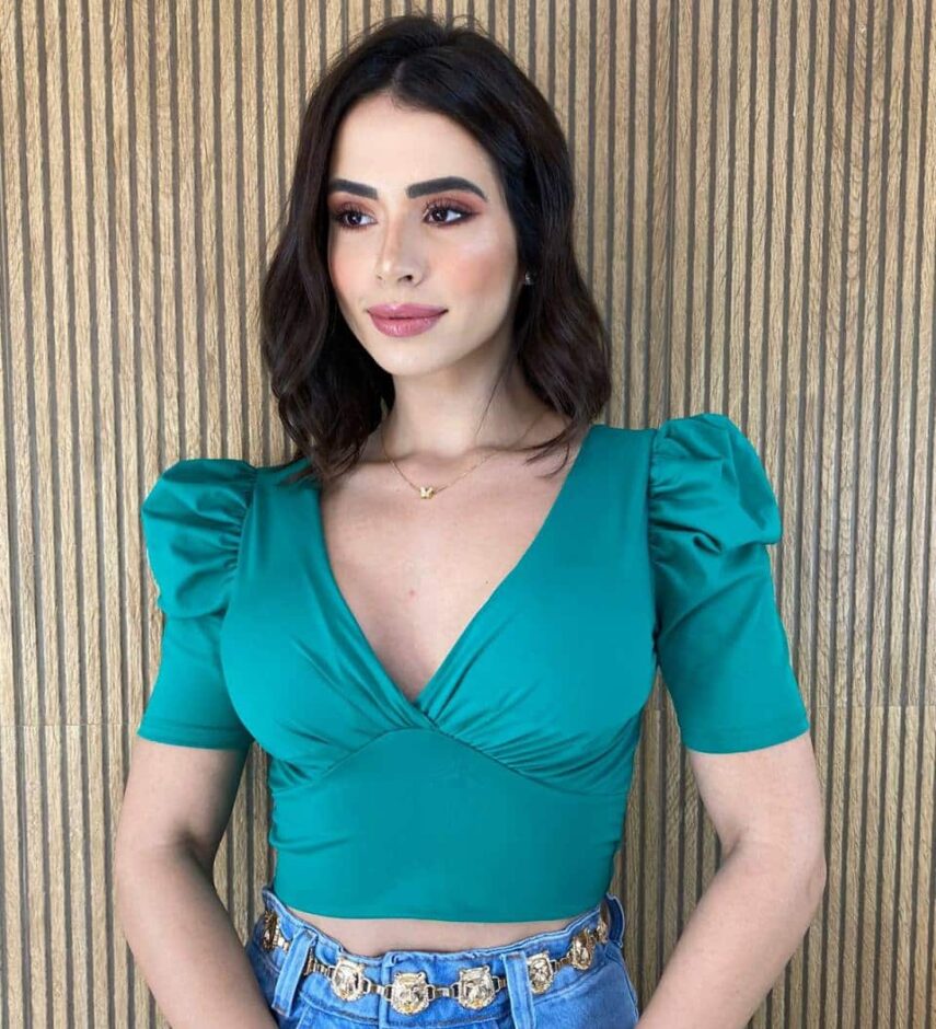 Cropped Feminino Manga Princesa com Bojo e Amarração Verde - Fernanda Ramos Store